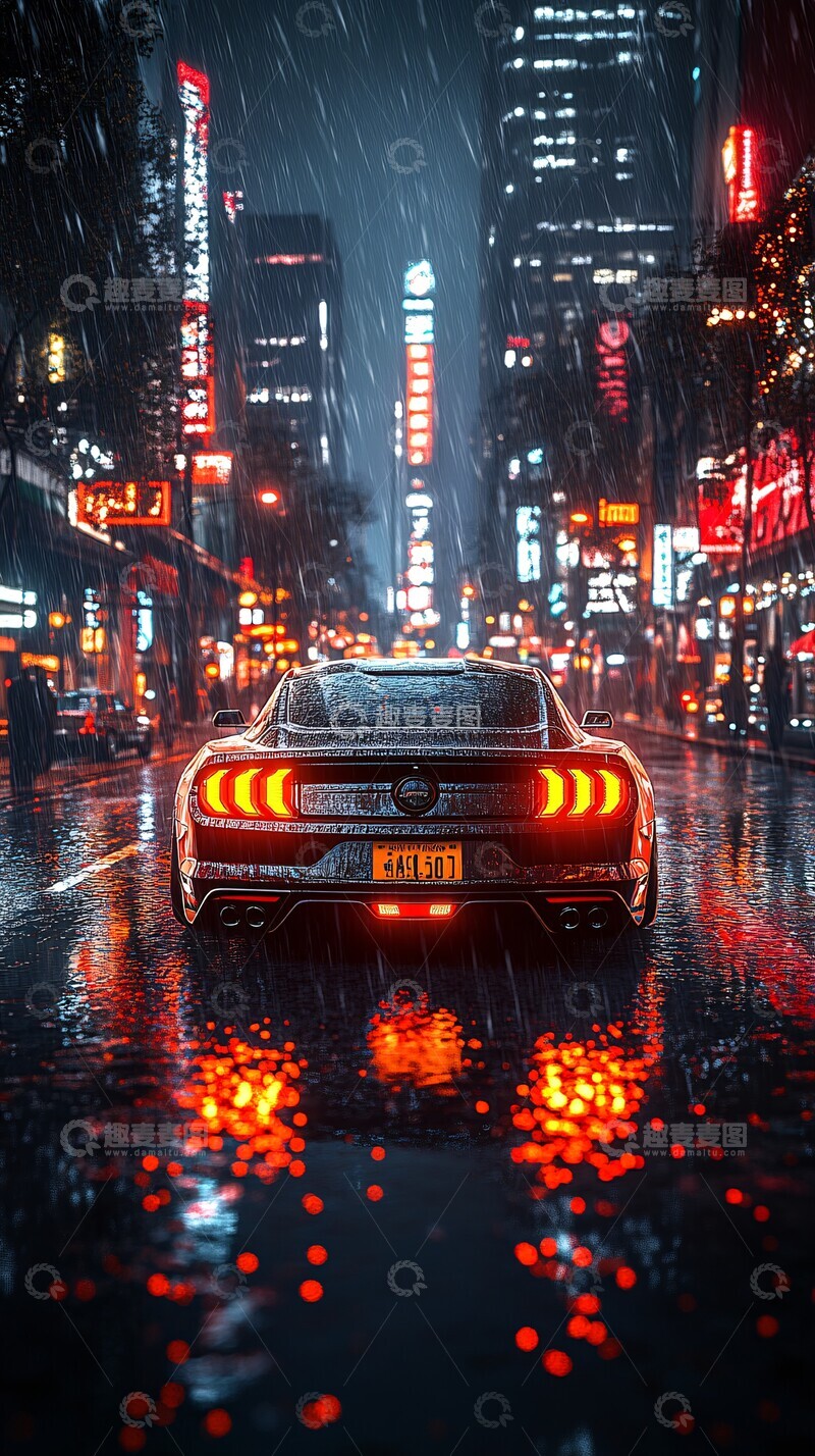 高清大图下载【趣麦麦图】黑色野马夜晚街道2