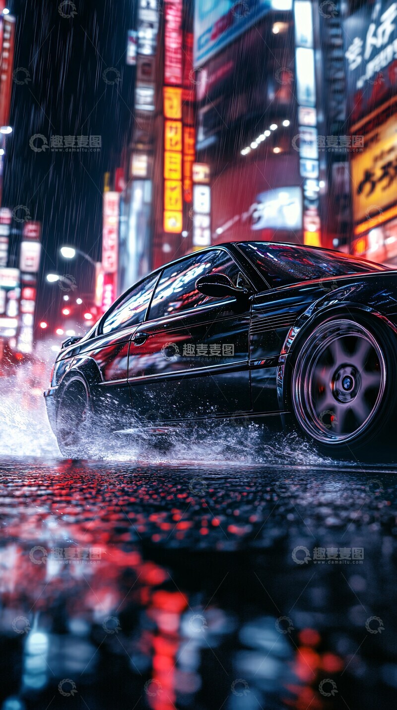 高清大图下载【趣麦麦图】-黑宝马漂移侧影3