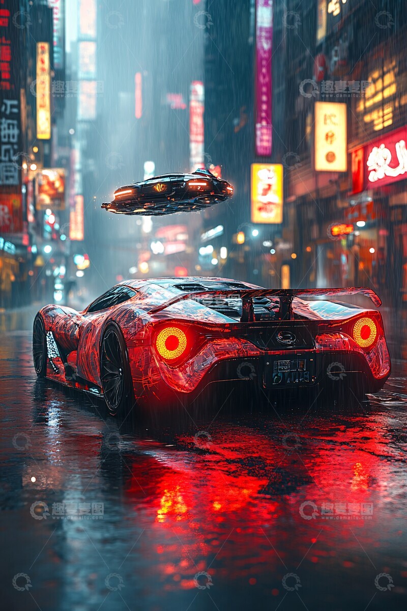 高清大图下载【趣麦麦图】未来跑车城市夜景2