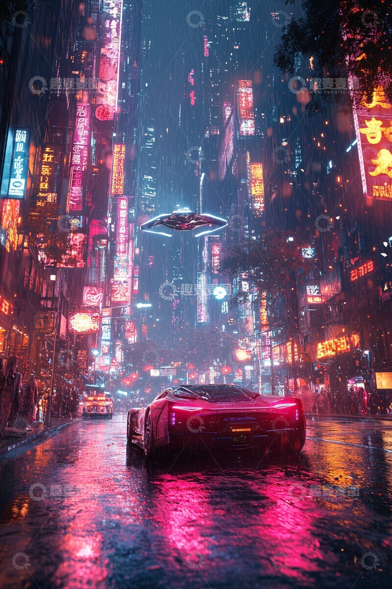 高清大图下载【趣麦麦图】未来跑车城市夜景3