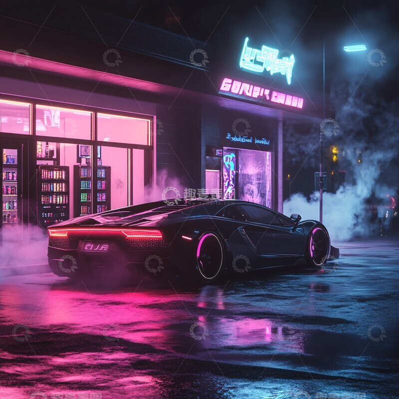 高清大图下载【趣麦麦图】跑车停在电子烟店前1