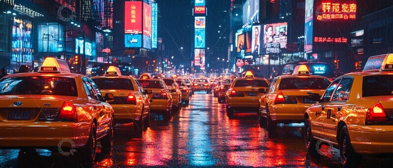 高清大图下载【趣麦麦图】自动驾驶车流路边人2