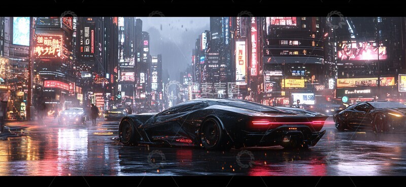 高清大图下载【趣麦麦图】夜色中的车街道灯光建筑