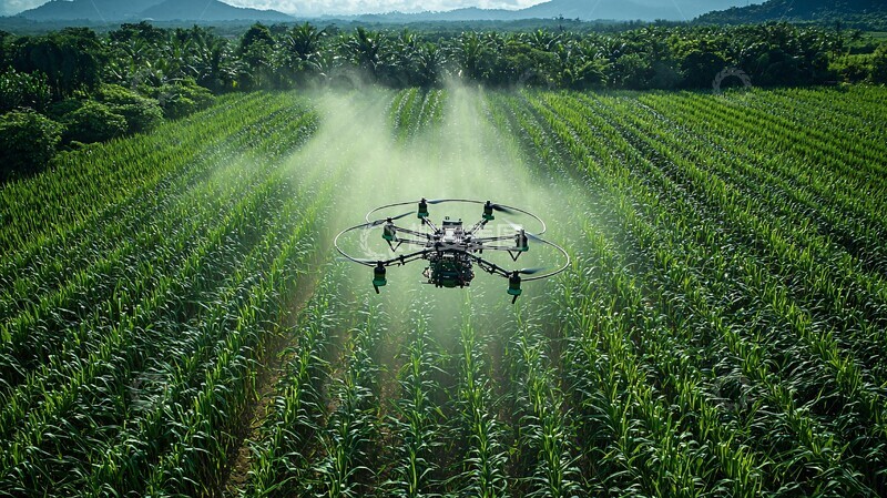 高清大图下载【趣麦麦图】无人机喷洒甘蔗田1