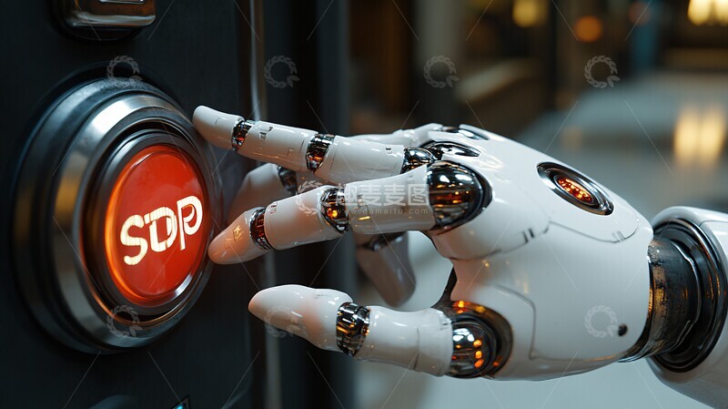 高清大图下载【趣麦麦图】机器人按下停止键3