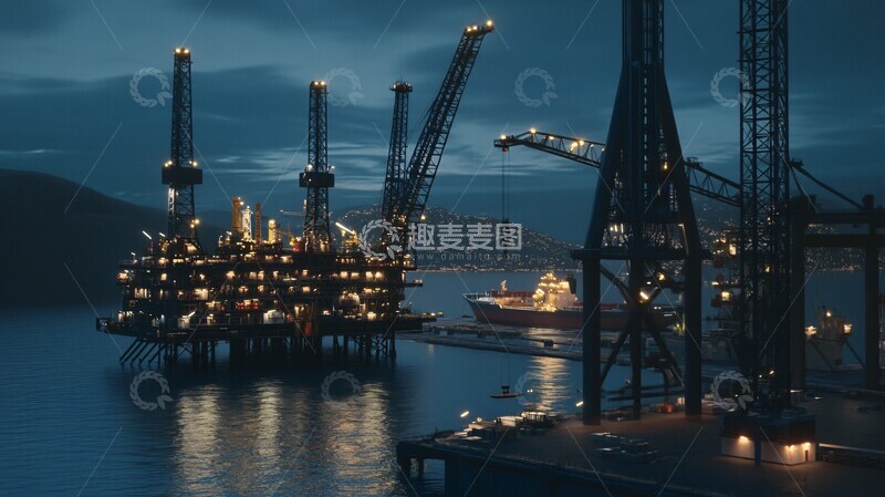 高清大图下载【趣麦麦图】工业油井港口晚景3
