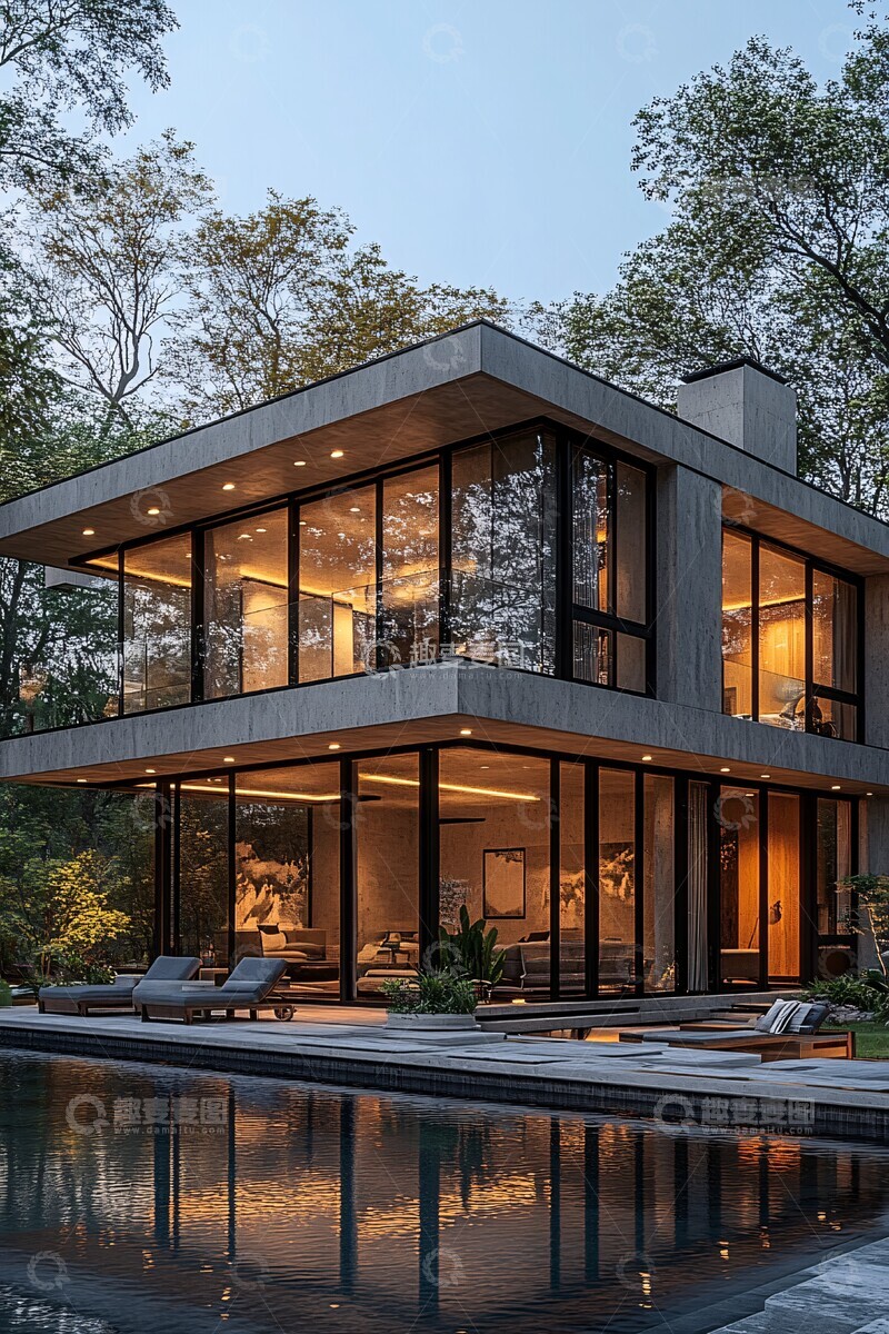 高清大图下载【趣麦麦图】现代混凝土玻璃住宅3