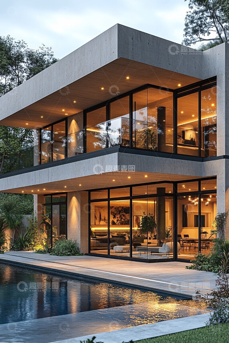 高清大图下载【趣麦麦图】现代混凝土玻璃住宅2