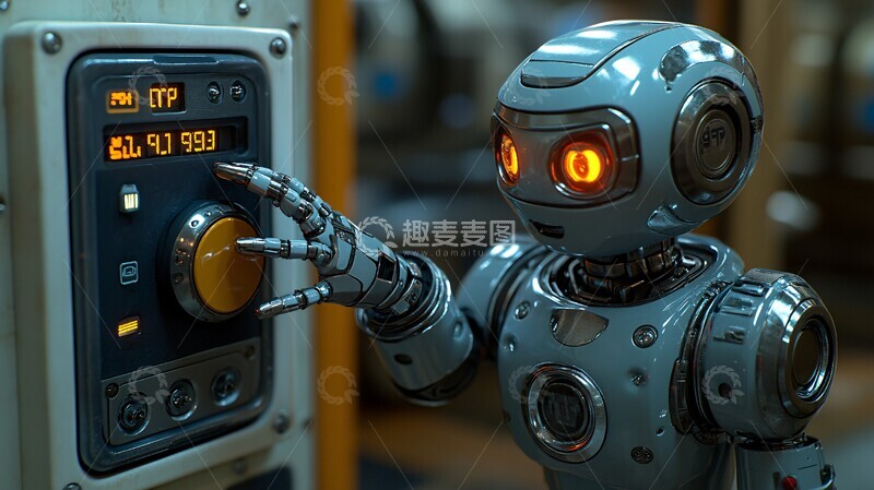 高清大图下载【趣麦麦图】机器人按下停止键1