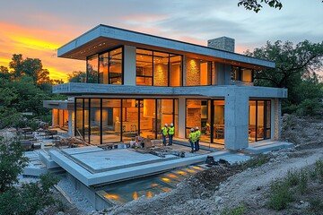 工人安装玻璃面板2