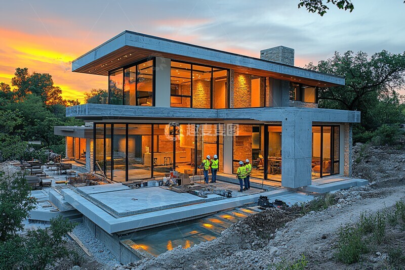 高清大图下载【趣麦麦图】工人安装玻璃面板2