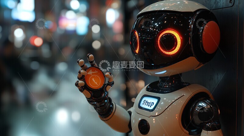 高清大图下载【趣麦麦图】机器人按下停止键2