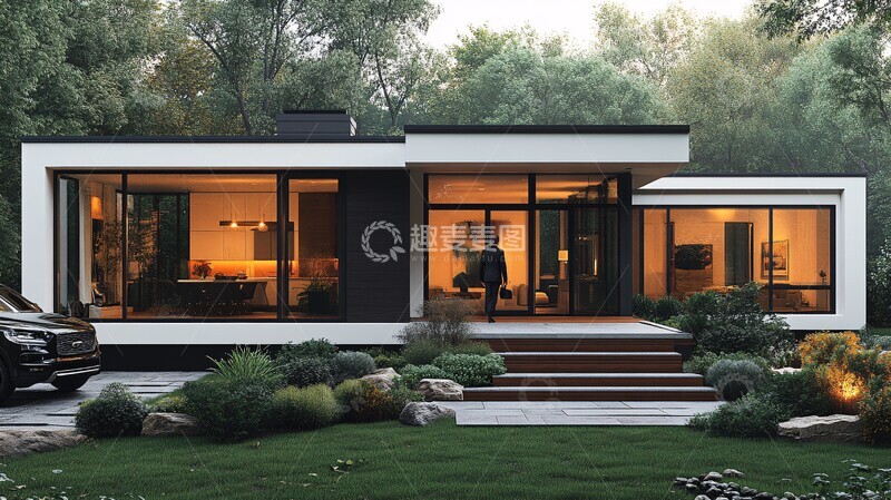 高清大图下载【趣麦麦图】简约现代平顶单层住宅2