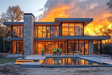 工人安装玻璃面板3