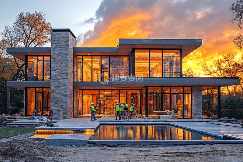 高清大图下载【趣麦麦图】工人安装玻璃面板3