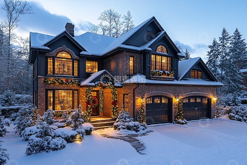 高清大图下载【趣麦麦图】雪夜圣诞屋圣诞花园建筑2