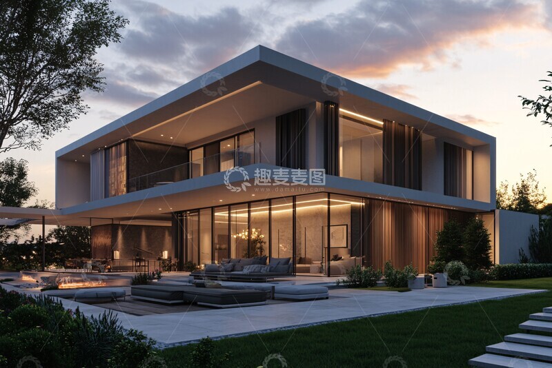 高清大图下载【趣麦麦图】豪华庭院夕阳景3