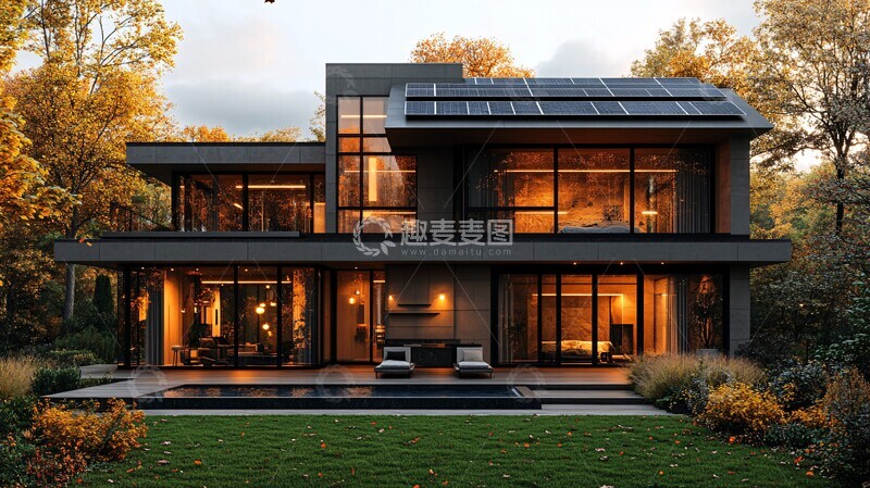 高清大图下载【趣麦麦图】别墅秋夜别墅秋夜夕阳3