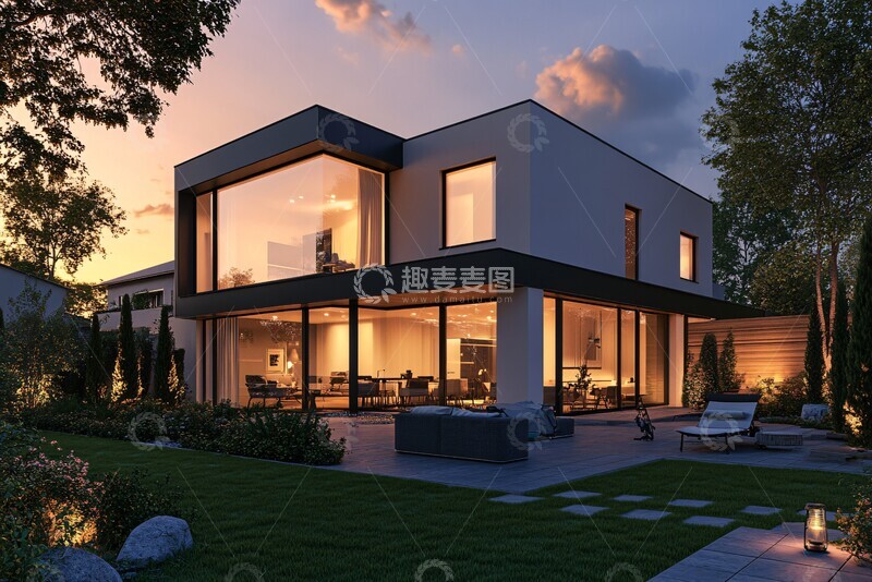 高清大图下载【趣麦麦图】豪华庭院夕阳景1