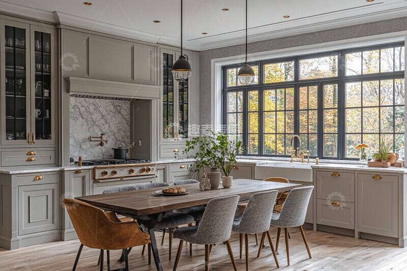 高清大图下载【趣麦麦图】灰白厨房餐桌椅2