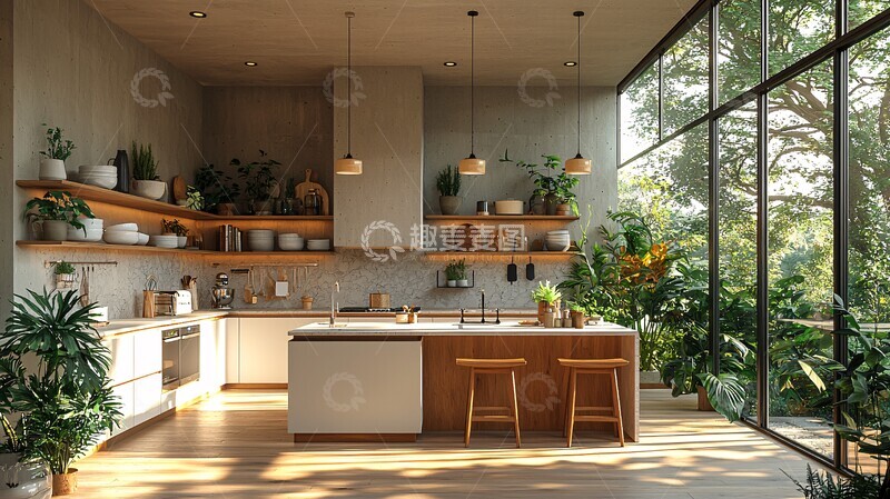 高清大图下载【趣麦麦图】白色橱柜木质岛台3