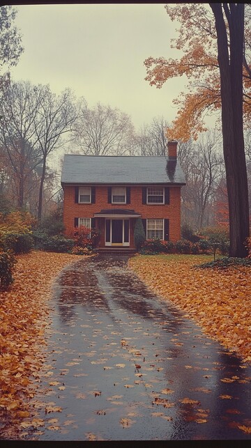 秋雨中的家秋雨树叶庭院2
