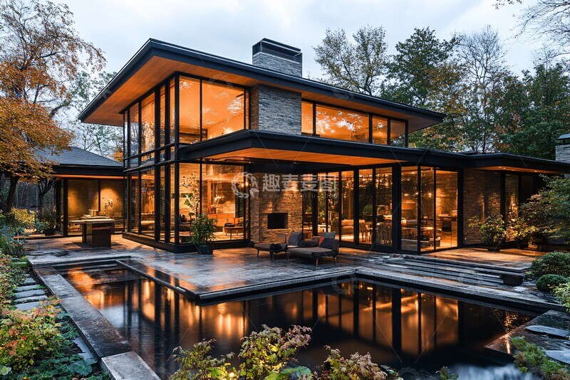 高清大图下载【趣麦麦图】玻璃屋顶现代宅院3