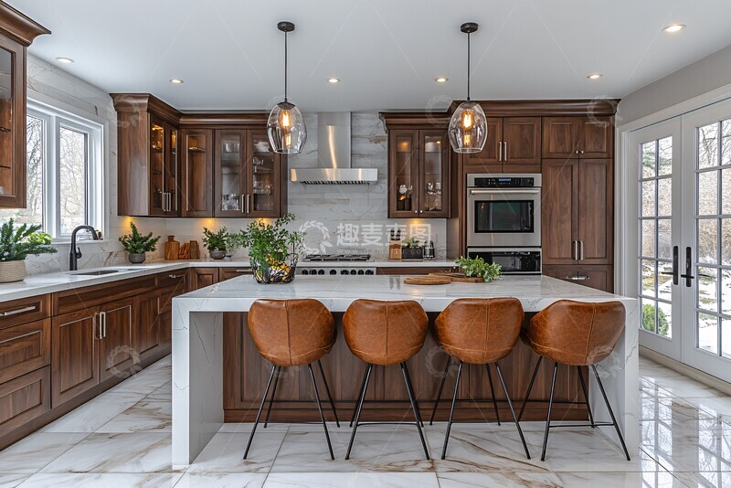 高清大图下载【趣麦麦图】白墙木柜大理石台面3