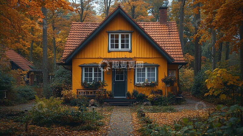 高清大图下载【趣麦麦图】秋日晚霞映小屋3
