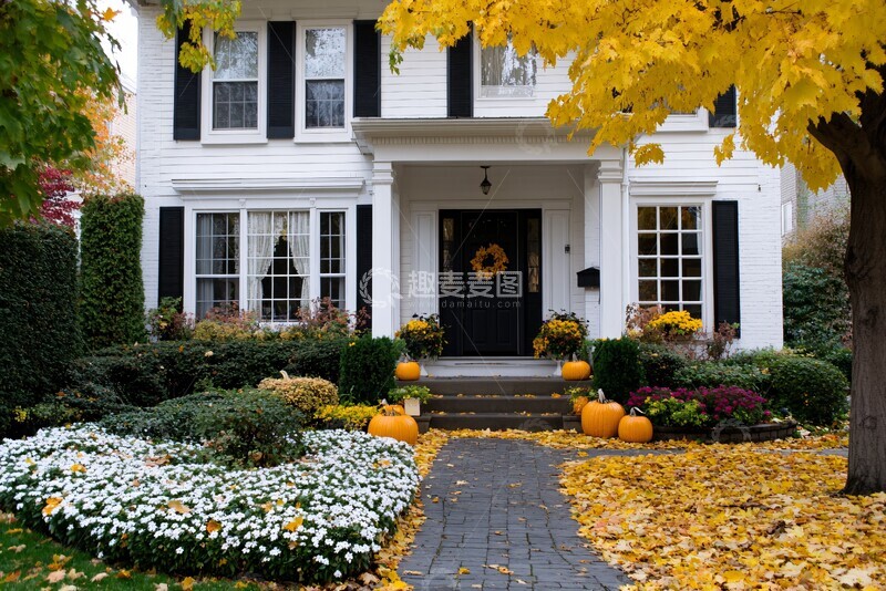 高清大图下载【趣麦麦图】秋叶南瓜庭院3