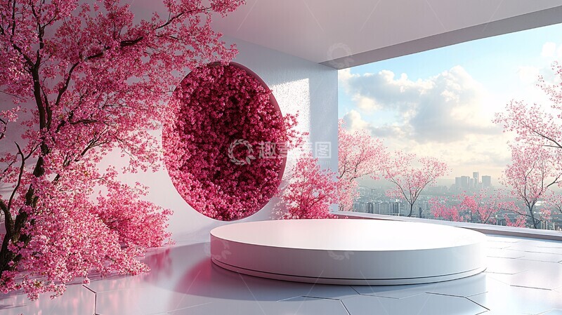 高清大图下载【趣麦麦图】樱花圆形讲台3