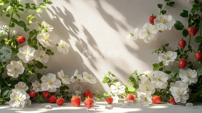 高清大图下载【趣麦麦图】白花草莓冰块墙3
