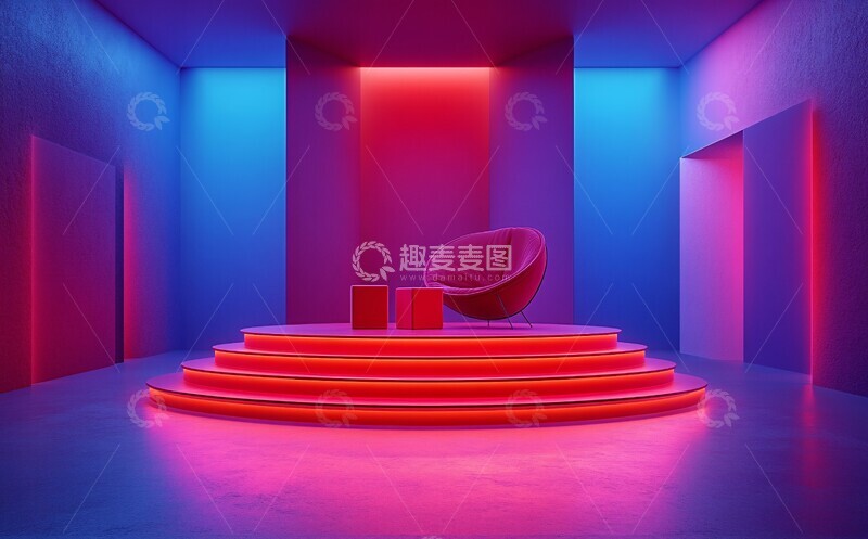 高清大图下载【趣麦麦图】蓝色墙壁红色展台3