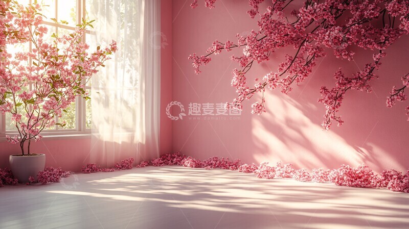 高清大图下载【趣麦麦图】粉色墙面花艺设计3