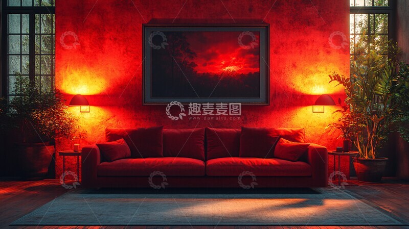 高清大图下载【趣麦麦图】暗红简约家居空间3