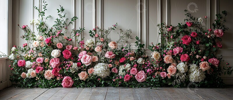 高清大图下载【趣麦麦图】奶油色墙板玫瑰背景3