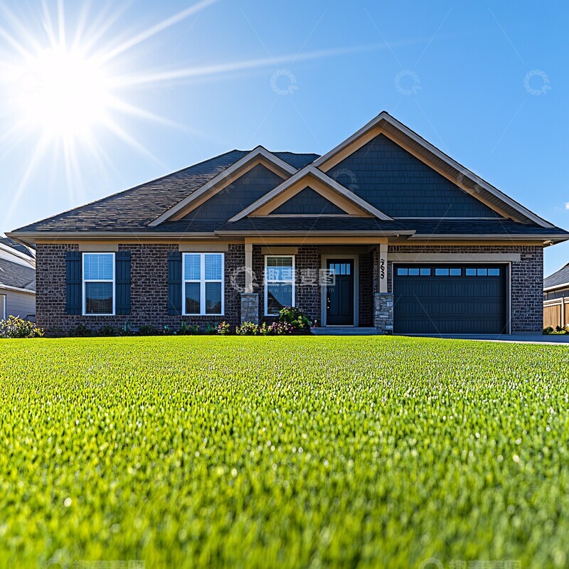 高清大图下载【趣麦麦图】绿色草坪前屋景3