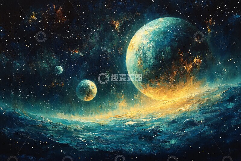 高清大图下载【趣麦麦图】太空行星与三卫星3
