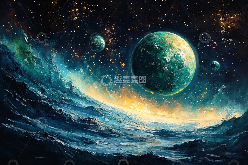 高清大图下载【趣麦麦图】太空行星与三卫星2