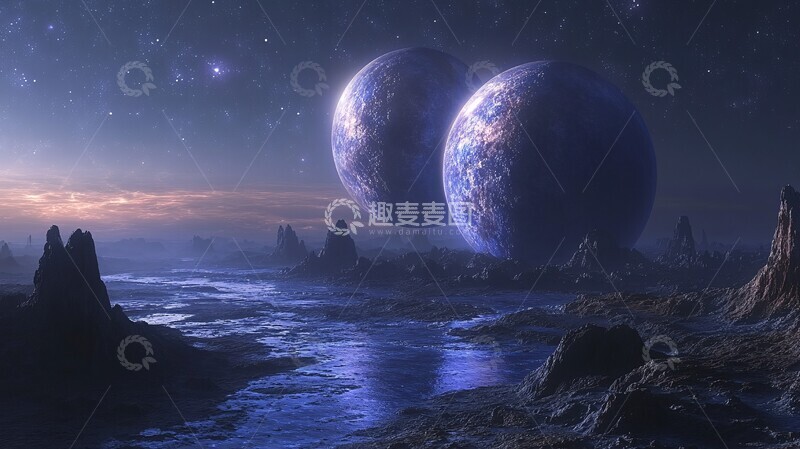 高清大图下载【趣麦麦图】两行星与星云背景3