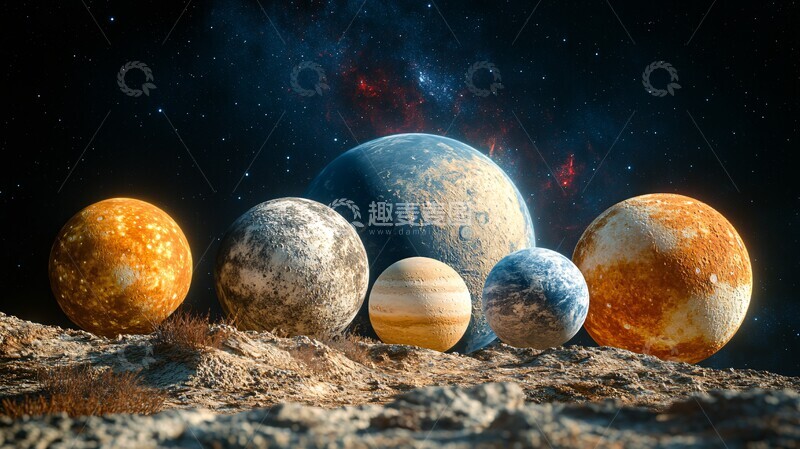 高清大图下载【趣麦麦图】五行星与银河背景3