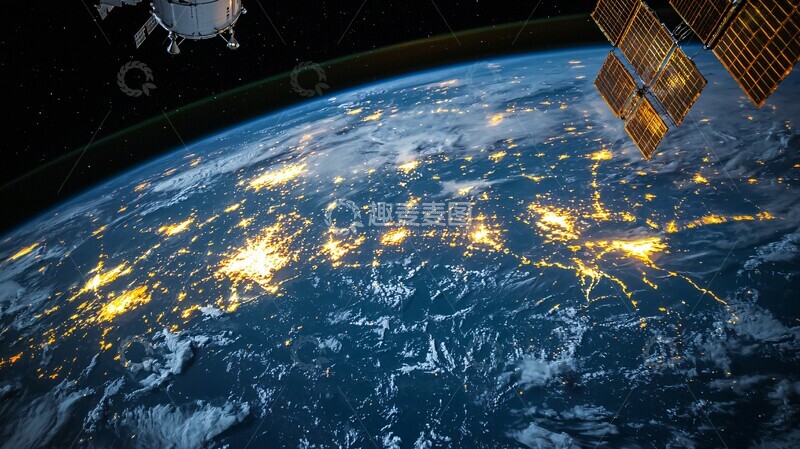 高清大图下载【趣麦麦图】卫星夜空轨道图