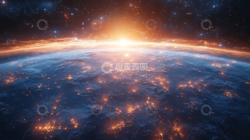 高清大图下载【趣麦麦图】蓝色星球与卫星2