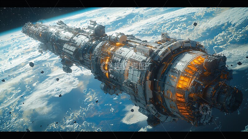 高清大图下载【趣麦麦图】太空电梯连接空间站2