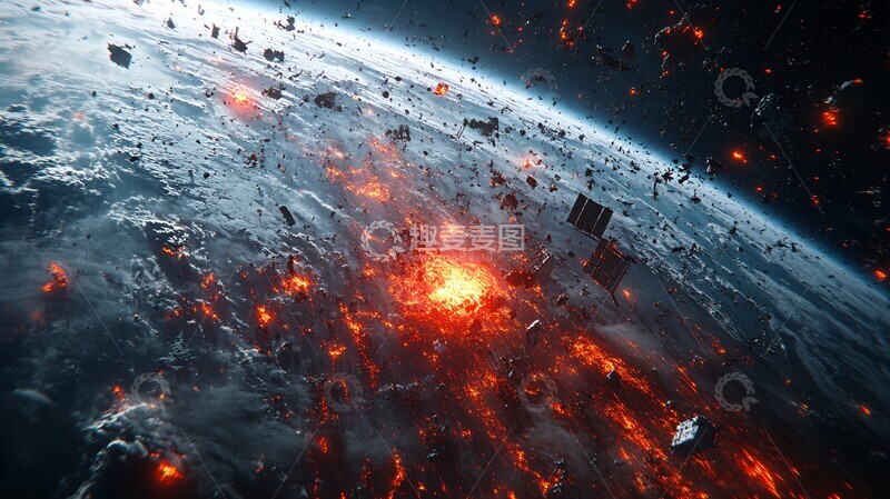 高清大图下载【趣麦麦图】卫星碎片环绕地球3