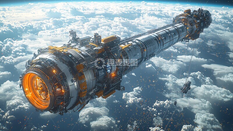高清大图下载【趣麦麦图】太空电梯连接空间站1
