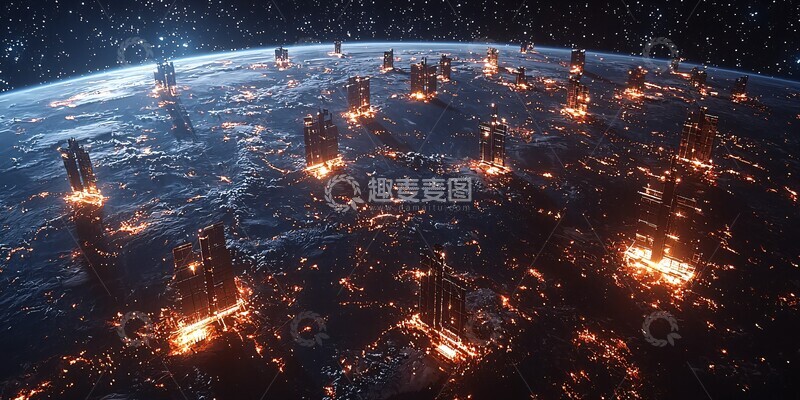 高清大图下载【趣麦麦图】卫星群环绕地球2
