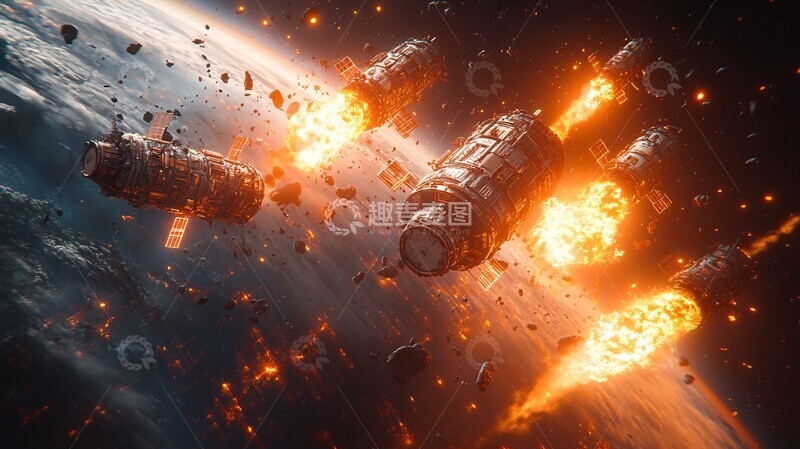高清大图下载【趣麦麦图】卫星太空战斗1