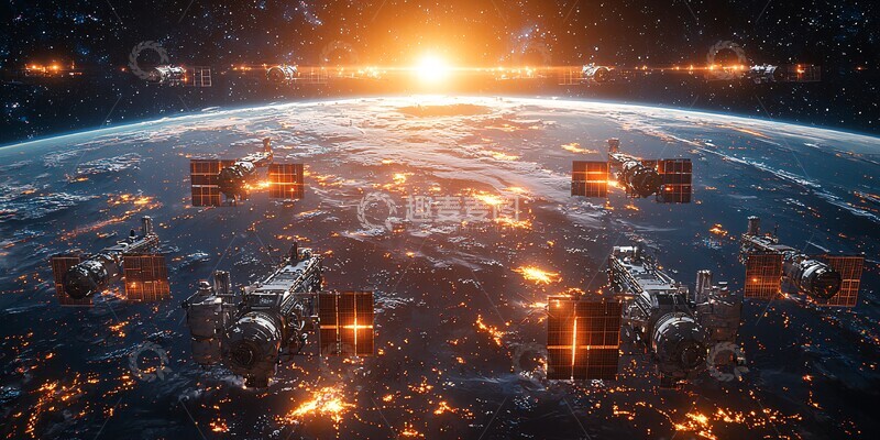 高清大图下载【趣麦麦图】卫星群环绕地球3