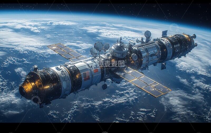 高清大图下载【趣麦麦图】空间站外观空间站太阳能板钢结构3